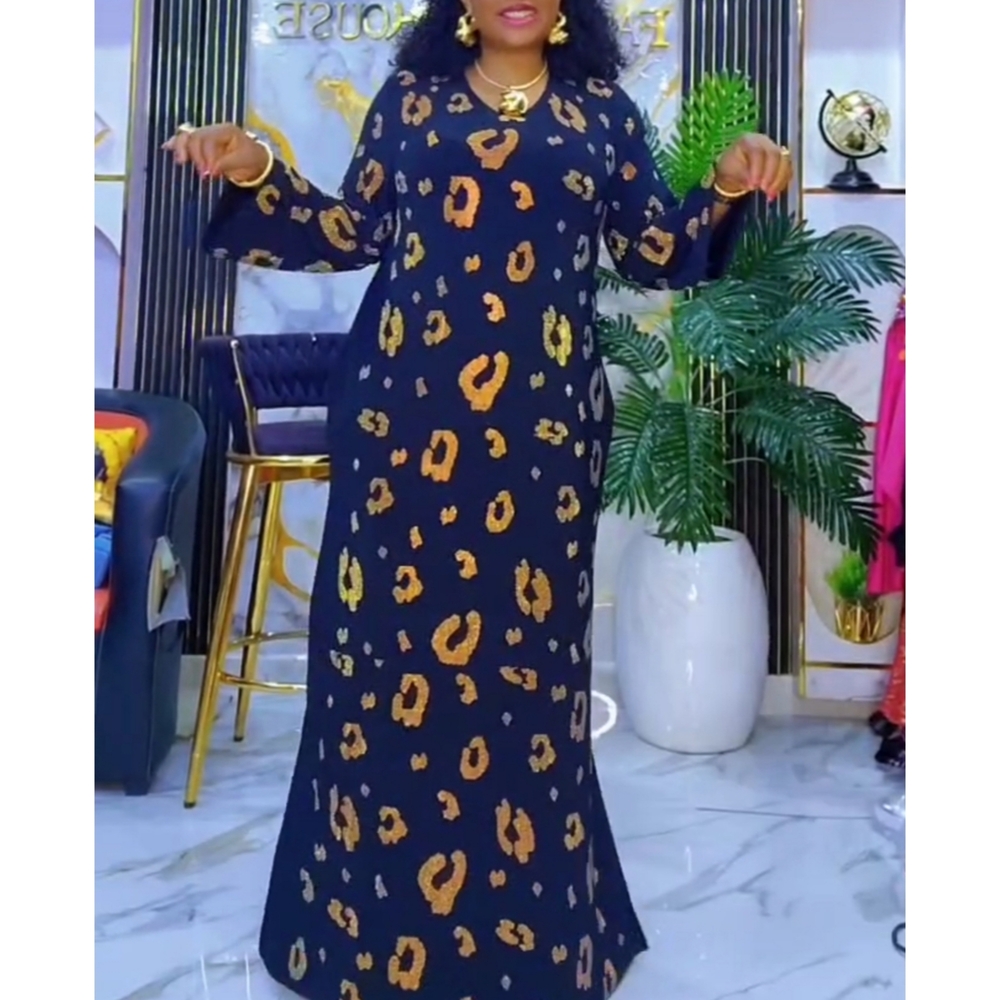 Lightweight Free-Flowing Maxi Dress w/ Sequins & Leopard Print